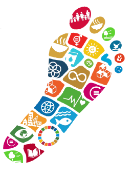 Pegada formada por símbolos coloridos relacionados aos ODS